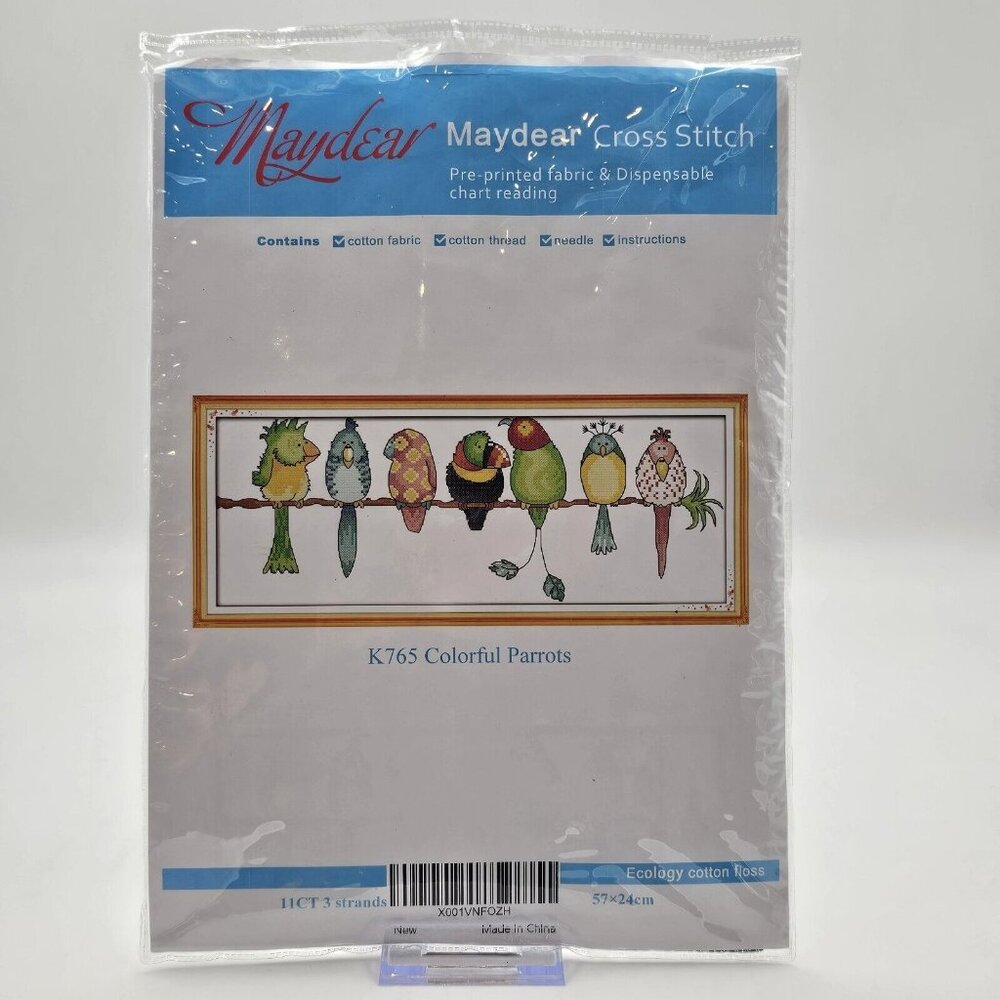 Maydear Colorful Parrots Cross Stitch Kit Pre-Printed Fabric